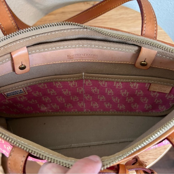 Vintage Dooney & Bourke Pink Monogram Satchel Canvas Tassel Handbag - Picture 11 of 15